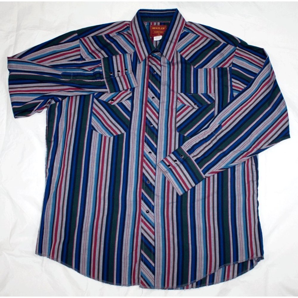 Rustler Mens Long Sleeve Pearl Snap Plaid Western Shirt Size X Long‎ Tails